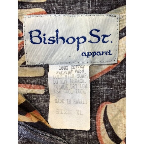 Bishop St Mens Aloha Button Up Short Sleeve Shirt XL Black Brown Floral Hawaii - Picture 7 of 7